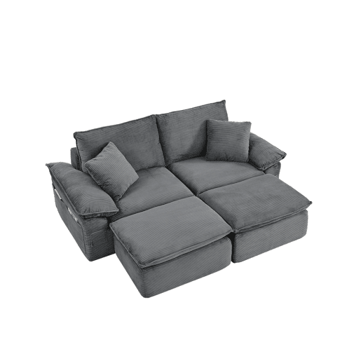 Sofá modular sem estrutura de 2 lugares - sofá Cloud com estofamento macio, sem montagem, com apoio para os pés, bolsos de arrumação, convertível em poltrona-cama - cinzento claro Sofá modular sem estrutura de 2 lugares - sofá Cloud com estofamento macio, sem montagem, com apoio para os pés, bolsos de arrumação, convertível em poltrona-cama - cinzento claro
