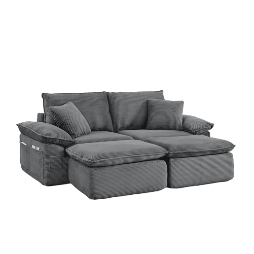 Sofá modular sem estrutura de 2 lugares - sofá Cloud com estofamento macio, sem montagem, com apoio para os pés, bolsos de arrumação, convertível em poltrona-cama - cinzento claro Sofá modular sem estrutura de 2 lugares - sofá Cloud com estofamento macio, sem montagem, com apoio para os pés, bolsos de arrumação, convertível em poltrona-cama - cinzento claro