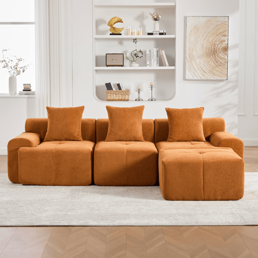 Sofá modular de 3 lugares 268×102×78 cm - em forma de L, sem estrutura, espuma viscoelástica, sem montagem - Laranja Sofá modular de 3 lugares 268×102×78 cm - em forma de L, sem estrutura, espuma viscoelástica, sem montagem - Laranja