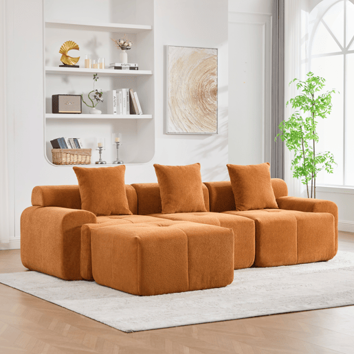 Sofá modular de 3 lugares 268×102×78 cm - em forma de L, sem estrutura, espuma viscoelástica, sem montagem - Laranja Sofá modular de 3 lugares 268×102×78 cm - em forma de L, sem estrutura, espuma viscoelástica, sem montagem - Laranja