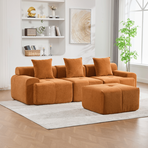 Sofá modular de 3 lugares 268×102×78 cm - em forma de L, sem estrutura, espuma viscoelástica, sem montagem - Laranja Sofá modular de 3 lugares 268×102×78 cm - em forma de L, sem estrutura, espuma viscoelástica, sem montagem - Laranja
