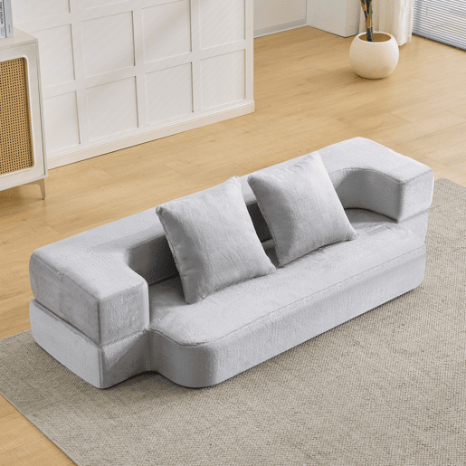 Sofá-cama de 2 lugares - conversível, sem montagem, fácil de transportar - cinzento claro