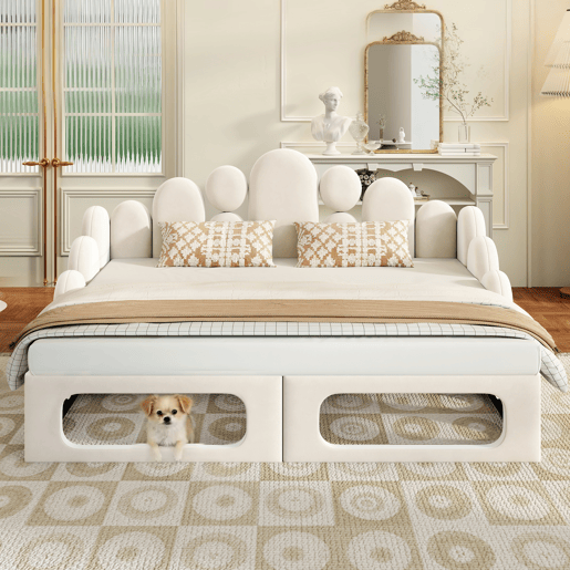 Sofá-cama 180x200 cm - 2 em 1 multifuncional com cama para animais de estimação, estofado em veludo, com base de colchão e encosto - Bege Sofá-cama 180x200 cm - 2 em 1 multifuncional com cama para animais de estimação, estofado em veludo, com base de colchão e encosto - Bege