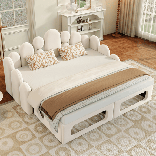 Sofá-cama 180x200 cm - 2 em 1 multifuncional com cama para animais de estimação, estofado em veludo, com base de colchão e encosto - Bege Sofá-cama 180x200 cm - 2 em 1 multifuncional com cama para animais de estimação, estofado em veludo, com base de colchão e encosto - Bege