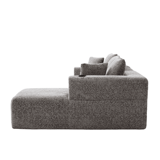 Sofá modular de canto 261×165 cm - em forma de L, assento profundo, sem montagem, com porta-copos - cinzento escuro Sofá modular de canto 261×165 cm - em forma de L, assento profundo, sem montagem, com porta-copos - cinzento escuro