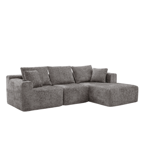 Sofá modular de canto 261×165 cm - em forma de L, assento profundo, sem montagem, com porta-copos - cinzento escuro Sofá modular de canto 261×165 cm - em forma de L, assento profundo, sem montagem, com porta-copos - cinzento escuro