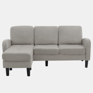 Sofá de canto em L de 3 lugares 166x118 cm - modular com chaise longue - cinzento