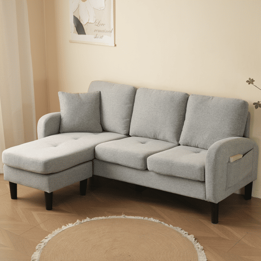 Sofá de canto em L de 3 lugares 166x118 cm - modular com chaise longue - cinzento Sofá de canto em L de 3 lugares 166x118 cm - modular com chaise longue - cinzento