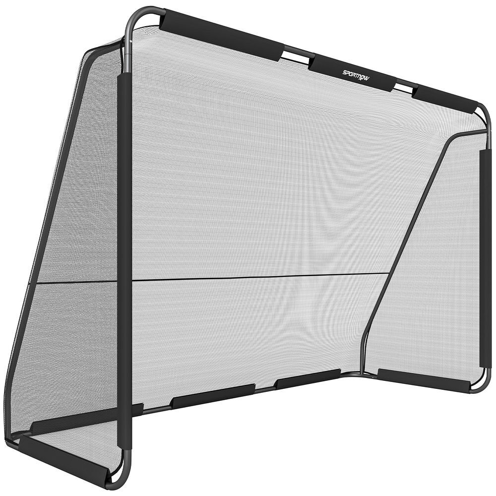 Sportnow portería de fútbol, portería de fútbol para jardín con red de poliéster resistente, piquetas para suelo y estructura metálica, montaje fácil, para interior y exterior, 300x120x200 cm, negro