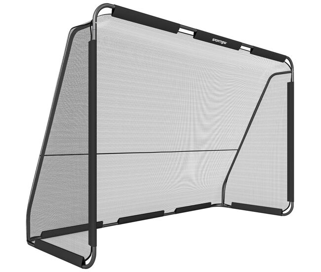 Sportnow portería de fútbol, portería de fútbol para jardín con red de poliéster resistente, piquetas para suelo y estructura metálica, montaje fácil, para interior y exterior, 300x120x200 cm, negro