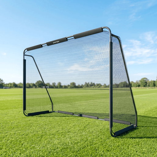 SPORTNOW Baliza de Futebol 300x120x200 cm com Rede de Malha Densa, Estrutura Metálica e Estacas para Relva e Terrenos Macios, Preto