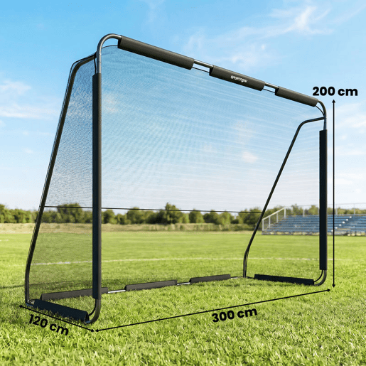 SPORTNOW Baliza de Futebol 300x120x200 cm com Rede de Malha Densa, Estrutura Metálica e Estacas para Relva e Terrenos Macios, Preto
