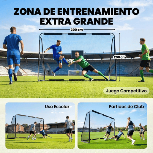 SPORTNOW Baliza de Futebol 300x120x200 cm com Rede de Malha Densa, Estrutura Metálica e Estacas para Relva e Terrenos Macios, Preto