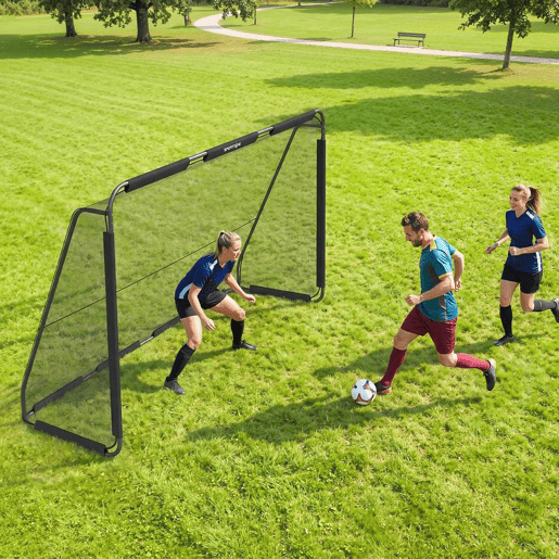SPORTNOW Baliza de Futebol 300x120x200 cm com Rede de Malha Densa, Estrutura Metálica e Estacas para Relva e Terrenos Macios, Preto