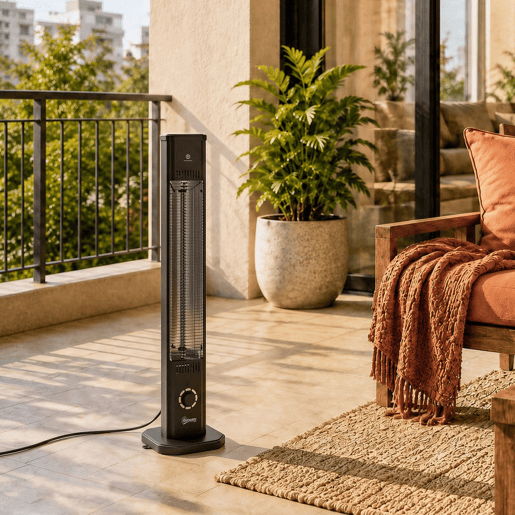 Outsunny Aquecedor de Infravermelhos para Terraço 2000 W, Elétrico de Chão ou Parede com Comando, IP65, 8 Níveis, Temporizador 8 h e Capa