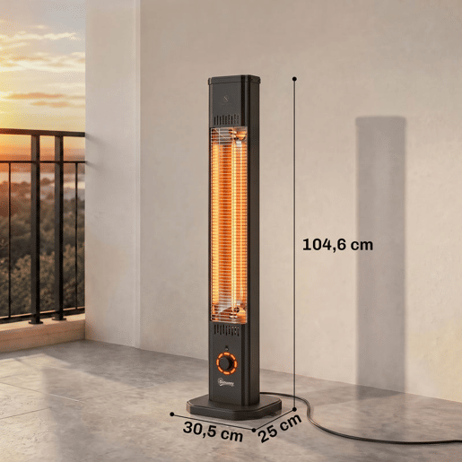 Outsunny Aquecedor de Infravermelhos para Terraço 2000 W, Elétrico de Chão ou Parede com Comando, IP65, 8 Níveis, Temporizador 8 h e Capa