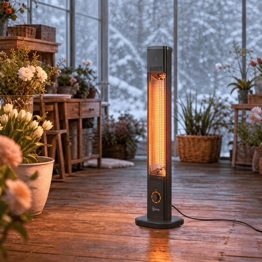 Outsunny Aquecedor de Infravermelhos para Terraço 2000 W, Elétrico de Chão ou Parede com Comando, IP65, 8 Níveis, Temporizador 8 h e Capa