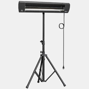 Outsunny Aquecedor de Infravermelhos para Terraço 2500 W, Aquecedor Elétrico de Pé em Alumínio IP65, Tripé Regulável, 3 Níveis de Calor, Controlo TátilRemoto, Temporizador 24 h