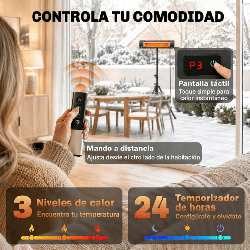 Outsunny Aquecedor de Infravermelhos para Terraço 2500 W, Aquecedor Elétrico de Pé em Alumínio IP65, Tripé Regulável, 3 Níveis de Calor, Controlo TátilRemoto, Temporizador 24 h Outsunny Aquecedor de Infravermelhos para Terraço 2500 W, Aquecedor Elétrico de Pé em Alumínio IP65, Tripé Regulável, 3 Níveis de Calor, Controlo TátilRemoto, Temporizador 24 h