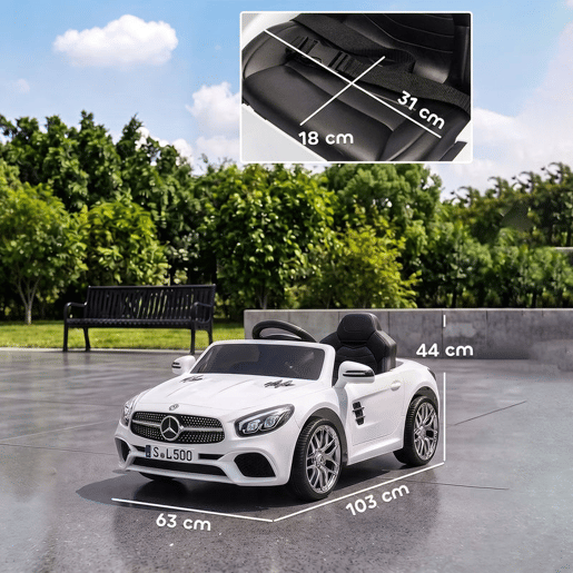 AIYAPLAY Carro Elétrico Infantil Mercedes-Benz SL500 12 V com Telecomando, Luzes, Música e Bluetooth - Branco AIYAPLAY Carro Elétrico Infantil Mercedes-Benz SL500 12 V com Telecomando, Luzes, Música e Bluetooth - Branco