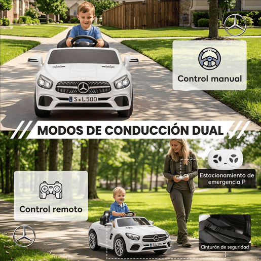 AIYAPLAY Carro Elétrico Infantil Mercedes-Benz SL500 12 V com Telecomando, Luzes, Música e Bluetooth - Branco AIYAPLAY Carro Elétrico Infantil Mercedes-Benz SL500 12 V com Telecomando, Luzes, Música e Bluetooth - Branco