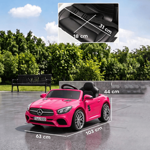 AIYAPLAY Carro Elétrico Infantil Mercedes-Benz SL500 12 V com Controlo Remoto, 2 Motores, Suspensão, Arranque Suave, Luzes, Música, Buzina e Bluetooth, Rosa AIYAPLAY Carro Elétrico Infantil Mercedes-Benz SL500 12 V com Controlo Remoto, 2 Motores, Suspensão, Arranque Suave, Luzes, Música, Buzina e Bluetooth, Rosa