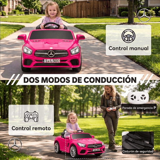 AIYAPLAY Carro Elétrico Infantil Mercedes-Benz SL500 12 V com Controlo Remoto, 2 Motores, Suspensão, Arranque Suave, Luzes, Música, Buzina e Bluetooth, Rosa AIYAPLAY Carro Elétrico Infantil Mercedes-Benz SL500 12 V com Controlo Remoto, 2 Motores, Suspensão, Arranque Suave, Luzes, Música, Buzina e Bluetooth, Rosa