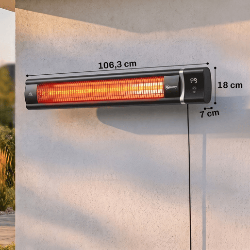 Outsunny Aquecedor Infravermelho de Terraço 3000 W, Mural, IP65, 9 Níveis, Temporizador 24 h, Ecrã LED, Preto
