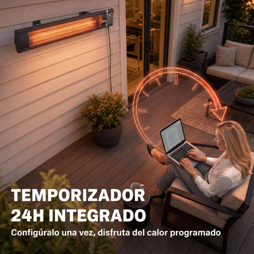 Outsunny Aquecedor Infravermelho de Terraço 3000 W, Mural, IP65, 9 Níveis, Temporizador 24 h, Ecrã LED, Preto