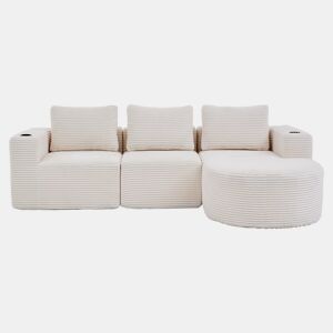 Sofá de 3 lugares, 258 cm - compacto, com 3 almofadas e porta-copos - bege