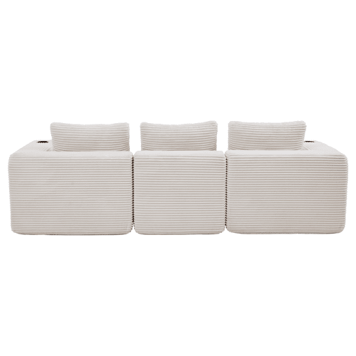 Sofá de 3 lugares, 258 cm - compacto, com 3 almofadas e porta-copos - bege Sofá de 3 lugares, 258 cm - compacto, com 3 almofadas e porta-copos - bege