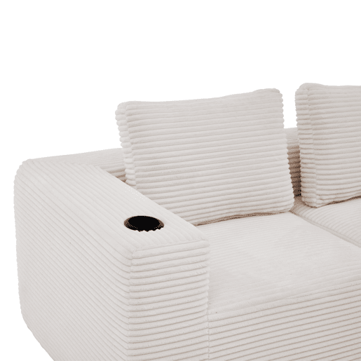 Sofá de 3 lugares, 258 cm - compacto, com 3 almofadas e porta-copos - bege Sofá de 3 lugares, 258 cm - compacto, com 3 almofadas e porta-copos - bege
