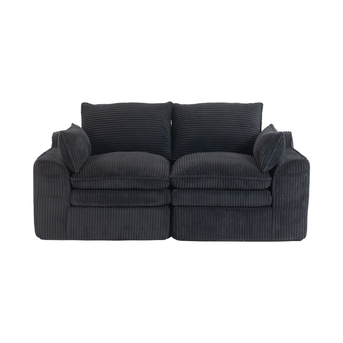 sofa modular de corduroy 2 plazas - cojines incluidos bolsillos laterales de dos tamanos espuma de 3 capas  nucleo de muelles rebote rapido salon y oficina - negro