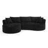 Sofá de 3 lugares com estrutura expansível - chaise longue à esquerda + 2 lugares, design curvo, tecido de veludo cotelê macio, porta-copos e almofadas, embalado a vácuo, para sala de estar, hotel, apartamento e escritório - Preto