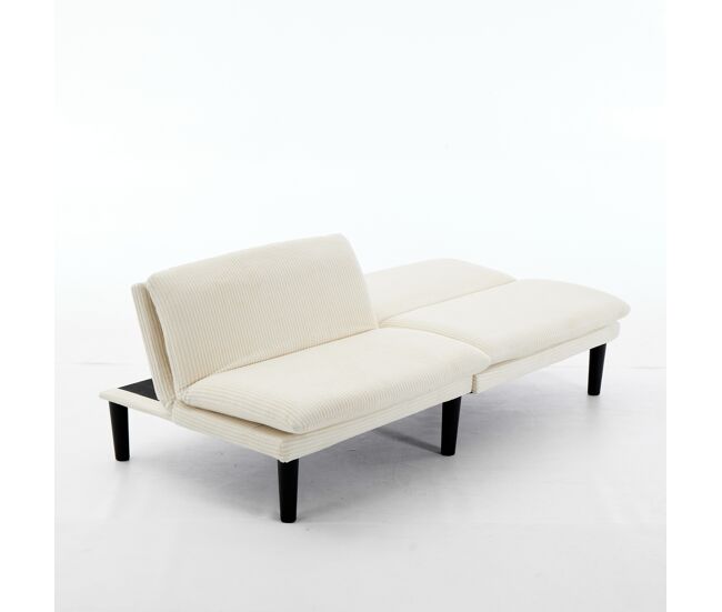 Sofá 2 plazas reclinable 106-140-180° - respaldo ajustable triple, patas redondas de plástico negro, tapizado terciopelo tipo pana, estructura de