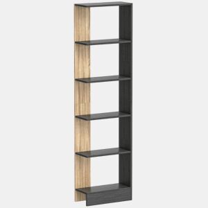 HOMCOM Estante de 5 Níveis Estante de Armazenamento Estante Estreita para Espaços Pequenos Sala de Estar e Cozinha 45x21x170 cm Preto e Carvalho