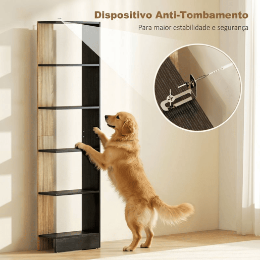 HOMCOM Estante de 5 Níveis Estante de Armazenamento Estante Estreita para Espaços Pequenos Sala de Estar e Cozinha 45x21x170 cm Preto e Carvalho HOMCOM Estante de 5 Níveis Estante de Armazenamento Estante Estreita para Espaços Pequenos Sala de Estar e Cozinha 45x21x170 cm Preto e Carvalho