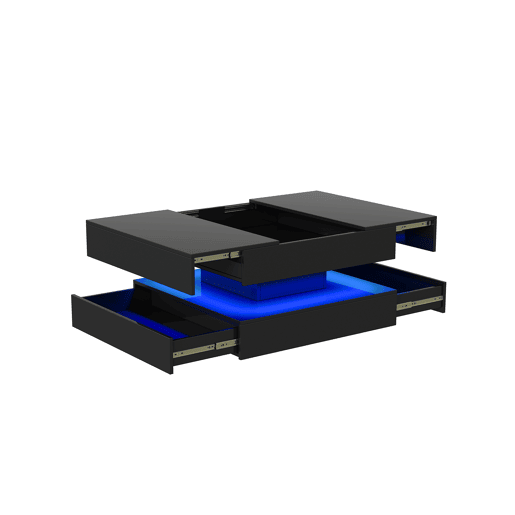 Mesa de centro quadrada lacada alto brilho com iluminação LED RGB, gavetas de abertura por pressão, controlo APP e comando à distância Mesa de centro quadrada lacada alto brilho com iluminação LED RGB, gavetas de abertura por pressão, controlo APP e comando à distância