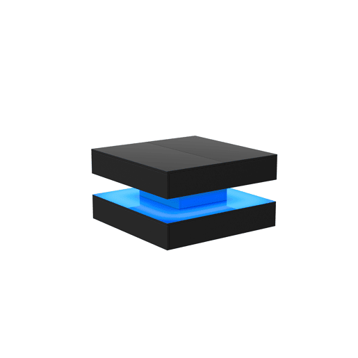 Mesa de centro quadrada lacada alto brilho com iluminação LED RGB, gavetas de abertura por pressão, controlo APP e comando à distância Mesa de centro quadrada lacada alto brilho com iluminação LED RGB, gavetas de abertura por pressão, controlo APP e comando à distância