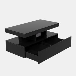 Mesa de centro preta lacada alto brilho com iluminação LED RGB e dois gavetões
