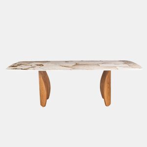 Mesa de jantar de 240 × 120, pernas na cor carvalho e tampo em cerâmica