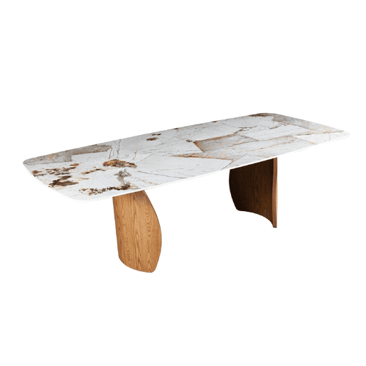 Mesa de jantar de 240 × 120, pernas na cor carvalho e tampo em cerâmica Mesa de jantar de 240 × 120, pernas na cor carvalho e tampo em cerâmica