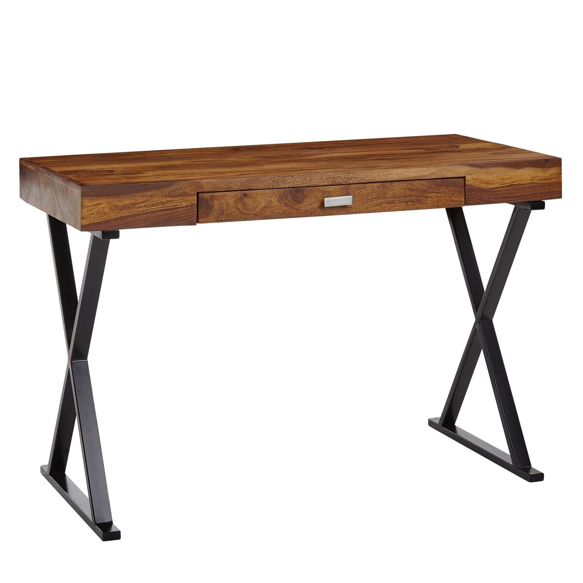Escritorio 120 x 55 x 78 cm madera maciza de sheesham / metal negro