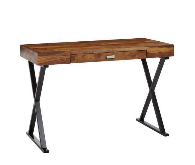 Escritorio 120 x 55 x 78 cm madera maciza de sheesham / metal negro