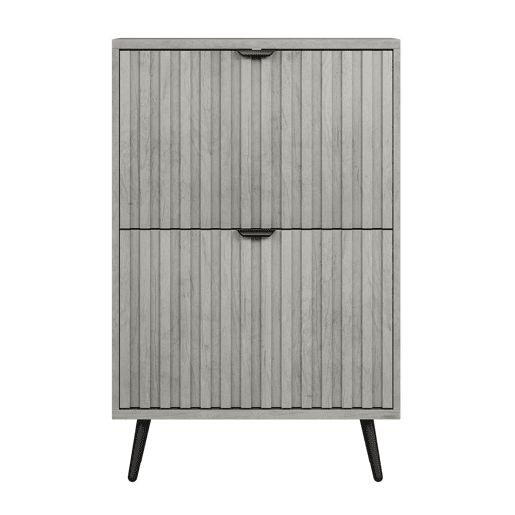 Sapateira oculta 60 cm - 2 gavetas rebatíveis, design ranhurado, para entrada e sala - Cinza