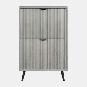 Sapateira oculta 60 cm - 2 gavetas rebatíveis, design ranhurado, para entrada e sala - Cinza