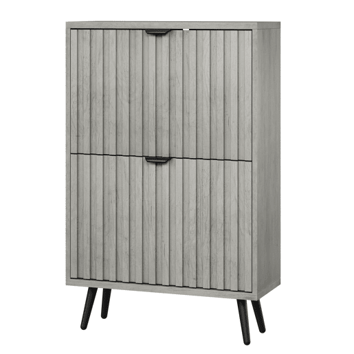 Sapateira oculta 60 cm - 2 gavetas rebatíveis, design ranhurado, para entrada e sala - Cinza