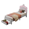 Cama estofada 90 x 200 cm com 1 gaveta e luzes LED - padrão guirlanda - estrado de ripas - branca