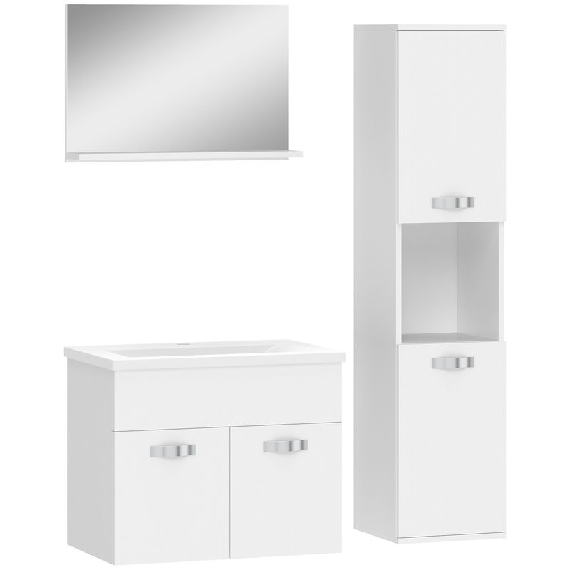 Kleankin conjunto de muebles de baño de pared de 4 piezas con lavabo cerámico, espejo con estante, mueble bajo lavabo y columna de baño, estilo