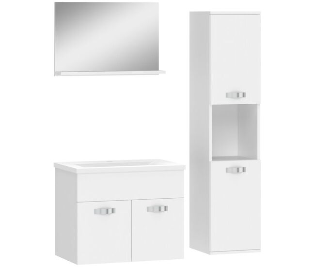 Kleankin conjunto de muebles de baño de pared de 4 piezas con lavabo cerámico, espejo con estante, mueble bajo lavabo y columna de baño, estilo